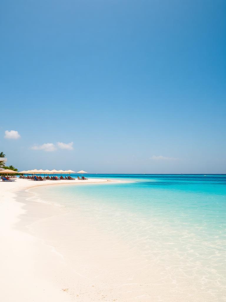 Agua turquesa y arena blanca en la Zona Hotelera de Cancún